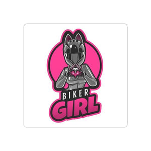 Biker Girl Kiss-Cut Sticker — Pink Motorcycle Helmet Heart Logo