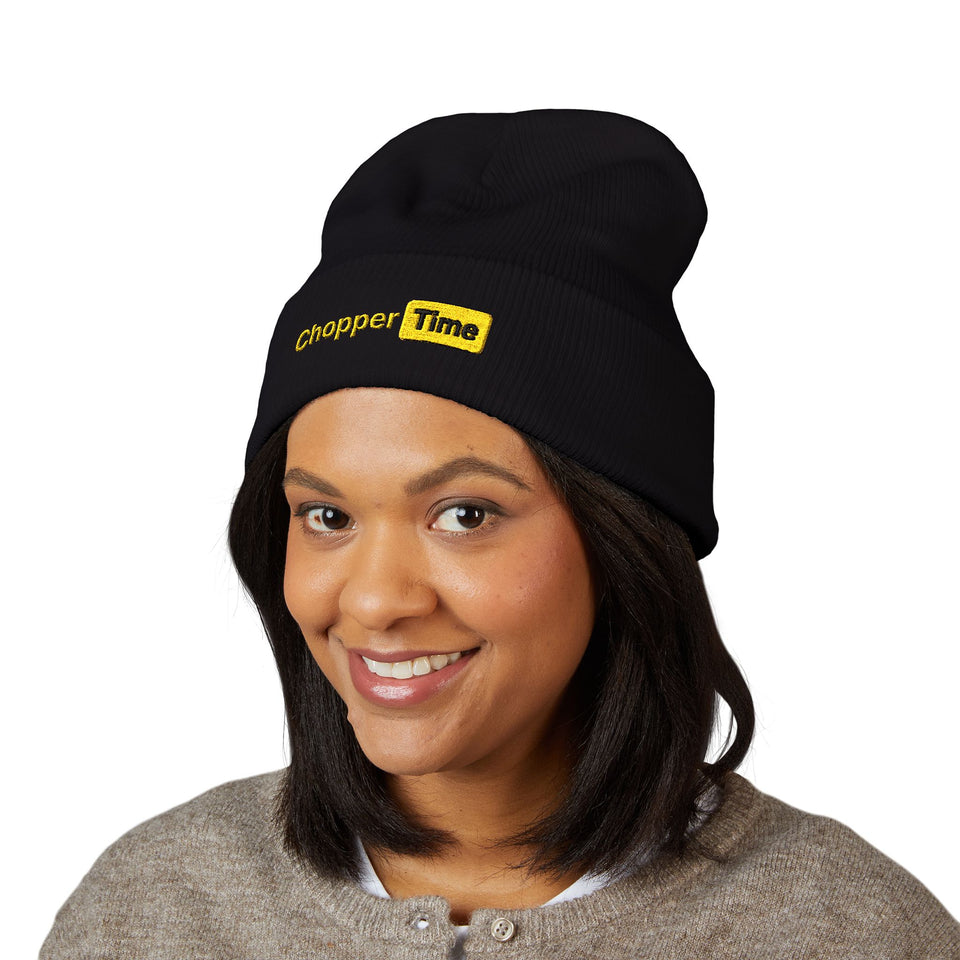 Embroidered 'Chopper Time' Cuffed Beanie — Knit Winter Hat