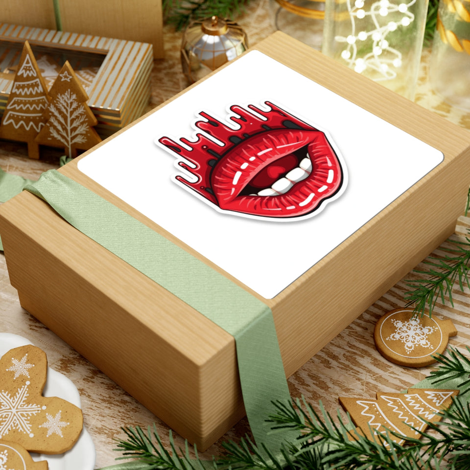 Red Drip Lips Kiss-Cut Sticker — Glossy Lip Art Decal for Laptops, Phones & Notebooks