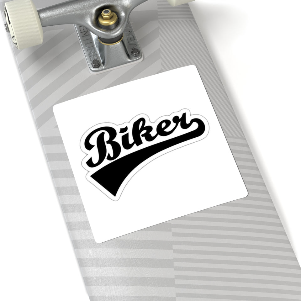 Biker Script Kiss-Cut Sticker — Retro Motorcycle Decal for Helmets, Laptops & Gear