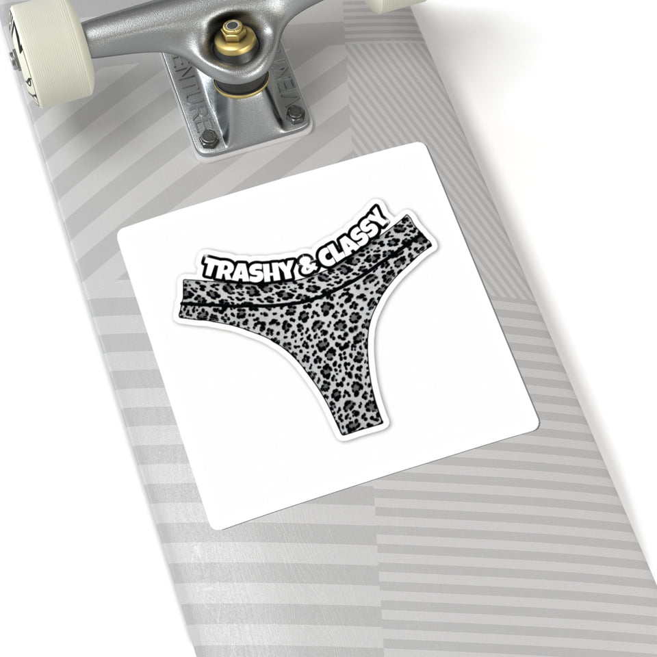 Kiss-Cut Sticker — “Trashy & Classy” Leopard Thong Sticker