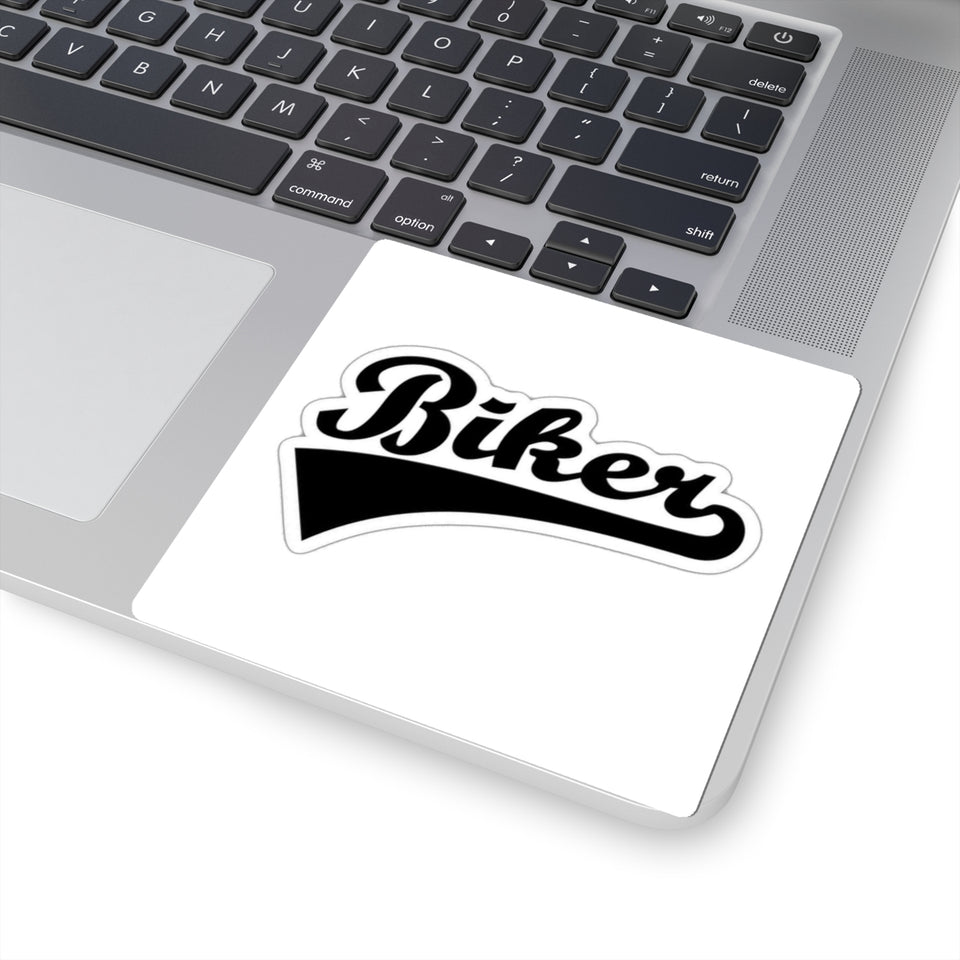 Biker Script Kiss-Cut Sticker — Retro Motorcycle Decal for Helmets, Laptops & Gear