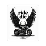 Ride or Die Motorcycle Skull Sticker - Kiss-Cut Biker Decal with Wings